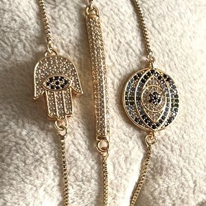 Crystal Embellished HAMSA & EYE SLIDE BRACELET TRIO NWT